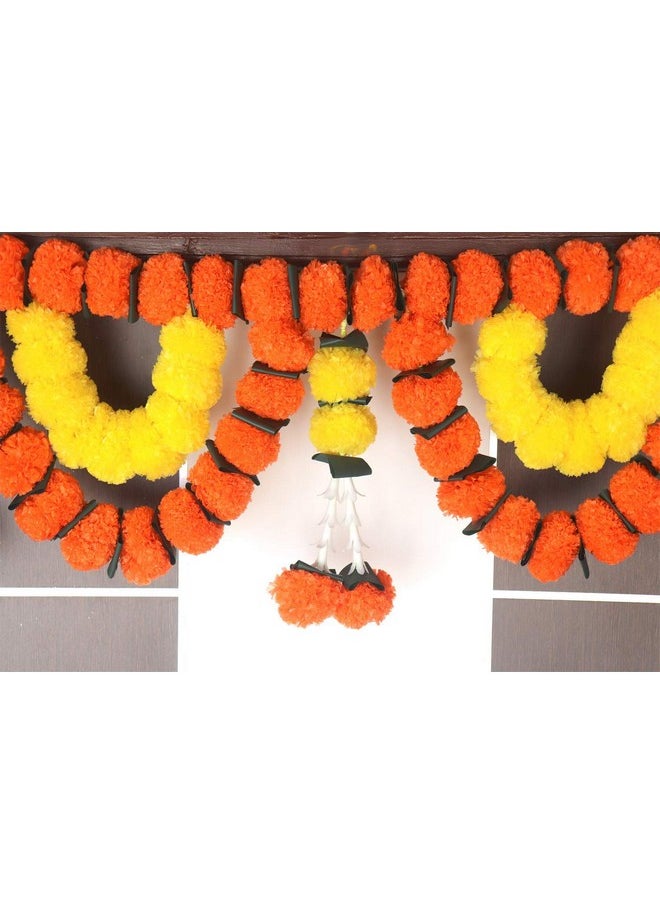 S2S® Reusable Artificial Flowers Hanging Garlands with Mango Leaf | Artificial Marigold Genda Flowers Toran (Orange & Yellow) (Length - 40 Inch)