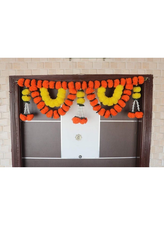 S2S® Reusable Artificial Flowers Hanging Garlands with Mango Leaf | Artificial Marigold Genda Flowers Toran (Orange & Yellow) (Length - 40 Inch)