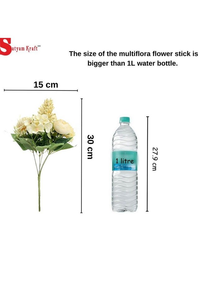SATYAM KRAFT 1 Pcs Artificial Peony Multiflora Fake Flowers Sticks Bunch Decorative Items for Christmas, Home Decor,Table Decoration Plants,Valentine (Without Vase)(Yellow,Fabric) Pack of 1