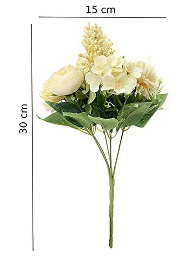 SATYAM KRAFT 1 Pcs Artificial Peony Multiflora Fake Flowers Sticks Bunch Decorative Items for Christmas, Home Decor,Table Decoration Plants,Valentine (Without Vase)(Yellow,Fabric) Pack of 1