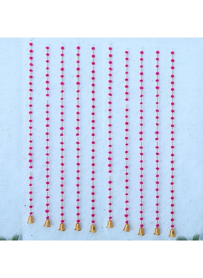 Kaameri Bazaar Handmade Dark Pink Strings Pom Pom for Door,Wall Hanging Bandhanwar Toran, Garland for Decoration Diwali Festival,Navratri,Wedding (4FT, 10 Strings)