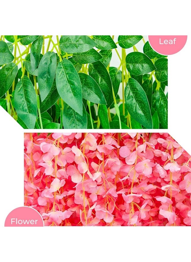 SATYAM KRAFT 6 Pcs (43.2 inch) Artificial Wisteria Vine Ratta Fake Wisteria Hanging Garland Silk Long Hanging Bush Flowers String for Christmas,Home Decor,Wedding Day,New YearDecoration (Dark Pink)