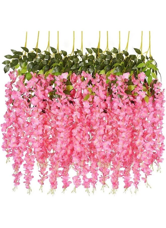 SATYAM KRAFT 6 Pcs (43.2 inch) Artificial Wisteria Vine Ratta Fake Wisteria Hanging Garland Silk Long Hanging Bush Flowers String for Christmas,Home Decor,Wedding Day,New YearDecoration (Dark Pink)
