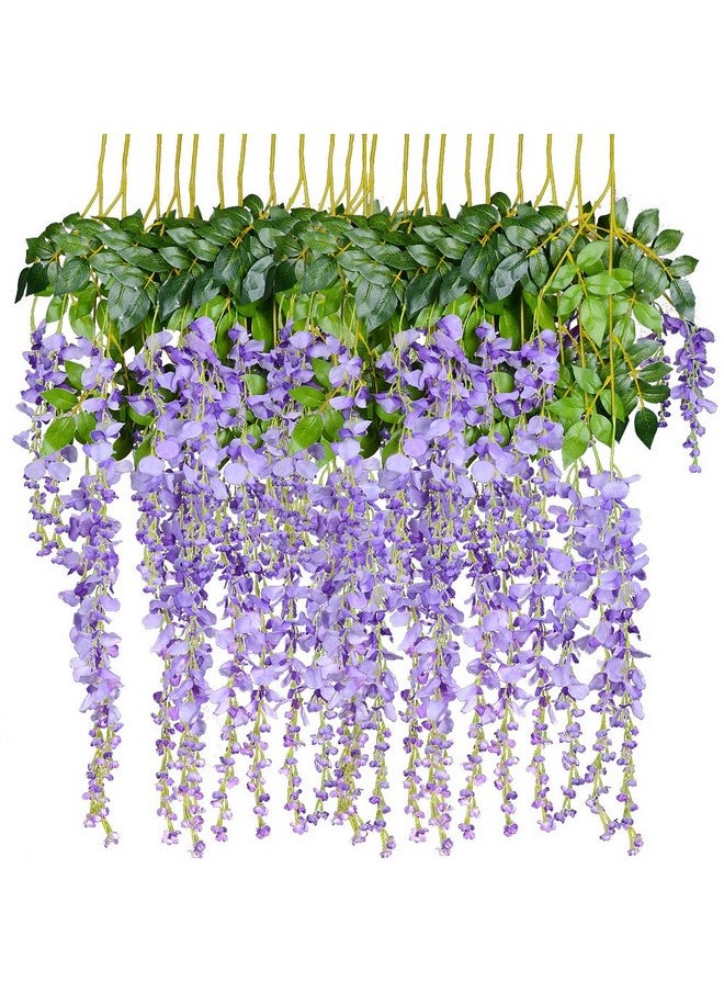 DearHouse 12 Pack 3.6 Feet Artificial Fake Wisteria Vine Ratta Hanging Garland Silk Flowers String Home Party Wedding Decor (Purple 2)
