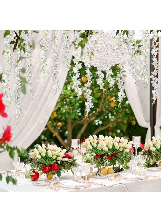 DearHouse 6 Pack 3.75 Feet/Piece Artificial Fake Wisteria Vine Ratta Hanging Garland Silk Flowers String Home Party Wedding Decor (6PCS-Large White Wisteria)