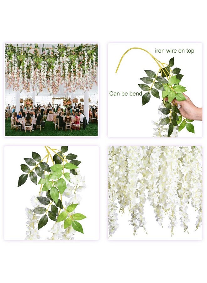 DearHouse 6 Pack 3.75 Feet/Piece Artificial Fake Wisteria Vine Ratta Hanging Garland Silk Flowers String Home Party Wedding Decor (6PCS-Large White Wisteria)