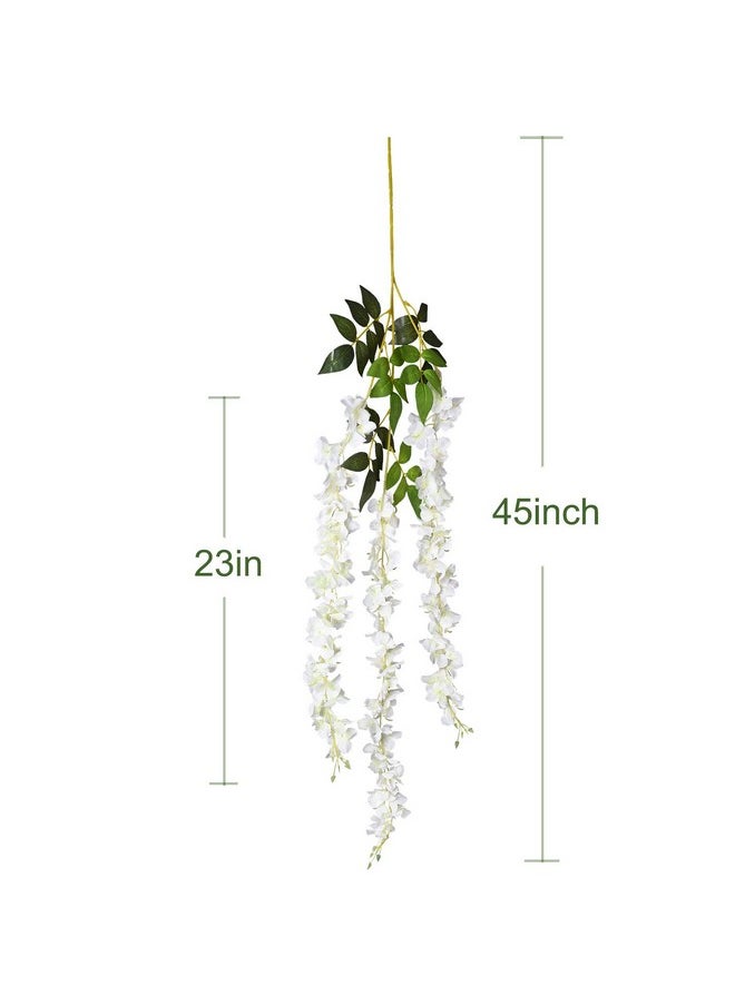 DearHouse 6 Pack 3.75 Feet/Piece Artificial Fake Wisteria Vine Ratta Hanging Garland Silk Flowers String Home Party Wedding Decor (6PCS-Large White Wisteria)