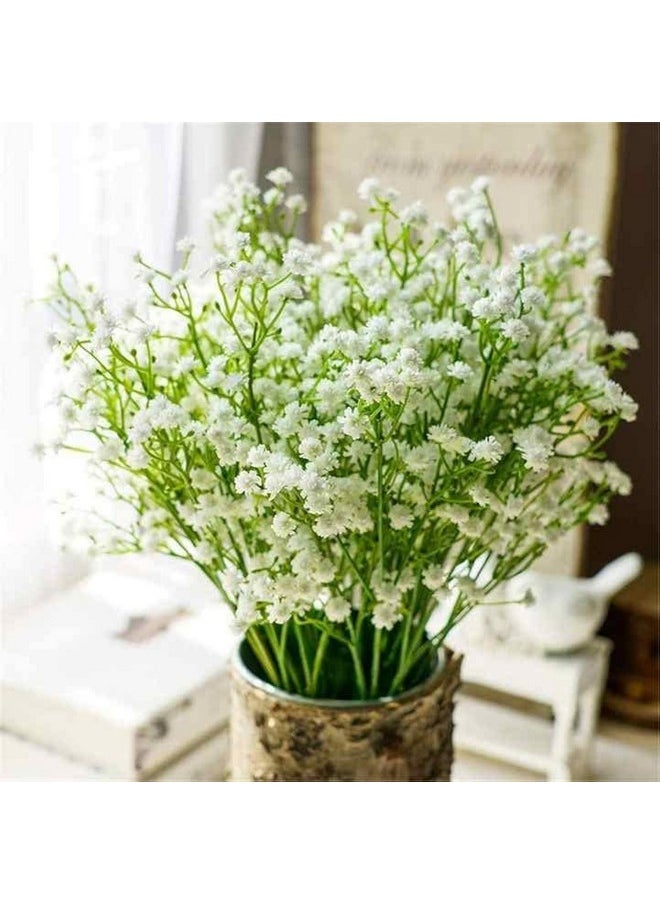 SATYAM KRAFT 5 Pcs Babys Breath Flowers Artificial Gypsophila Bouquets, Home Decor, Bedroom, Garden, Balcony, Living Room, Christmas, Wedding Decoration (White)(Without Vase) (Plastic)