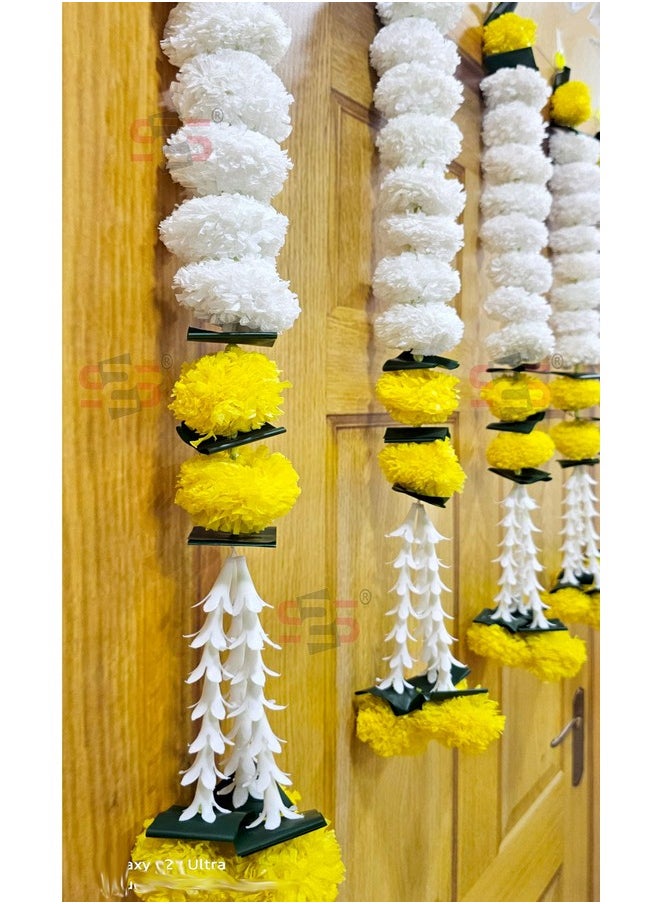 S2S Artificial Marigold Jasmine,Mogra Flower,Green Leaves Tassles Garlands Ladi Strings for Decoration of Home,Balcony,Wall Hangings,Hall|Pack of 5| (Yellow White Marigold) (Height- 24 Inch)