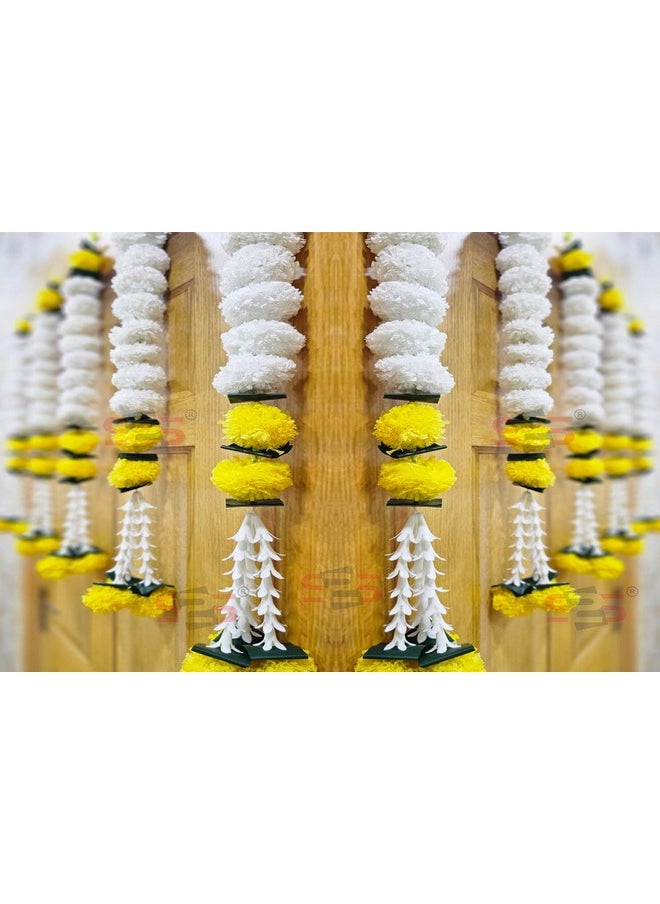 S2S Artificial Marigold Jasmine,Mogra Flower,Green Leaves Tassles Garlands Ladi Strings for Decoration of Home,Balcony,Wall Hangings,Hall|Pack of 5| (Yellow White Marigold) (Height- 24 Inch)