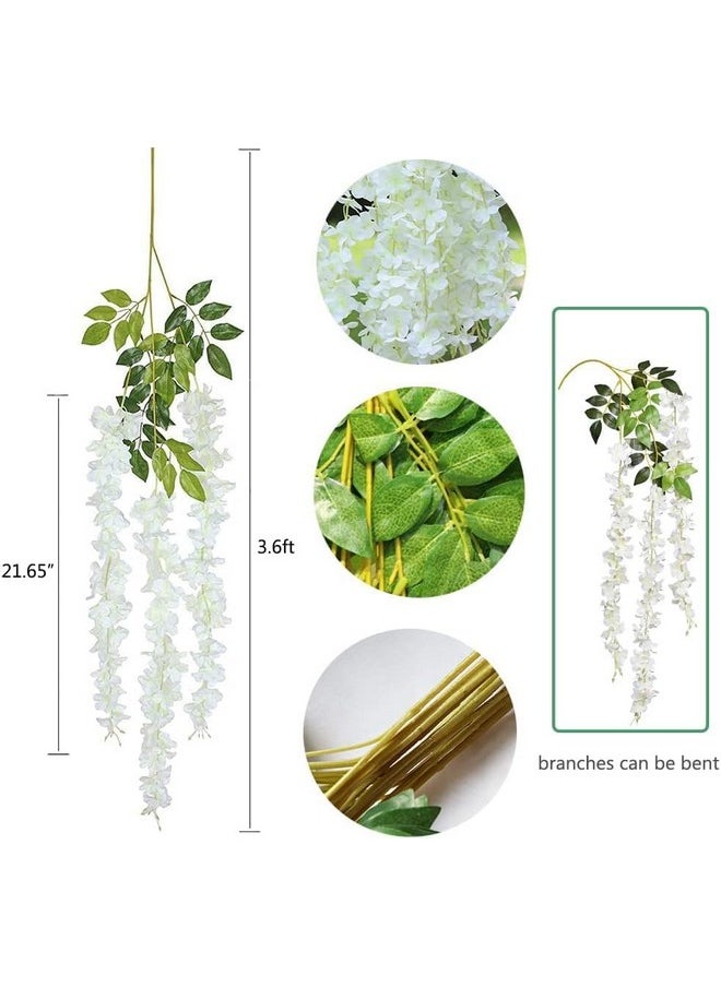 SWADESI STUFF 12 Pack (43.2 FT) Artificial Wisteria Vine Ratta Fake Wisteria Hanging Garland Silk Long Hanging Bush Flowers String Home Party Wedding Decor (White) (White)