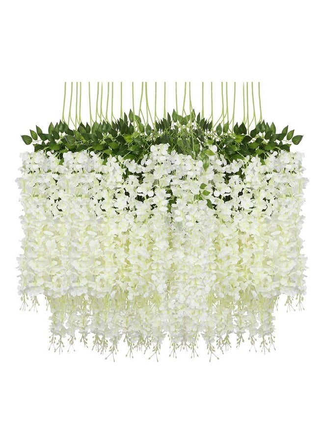 SWADESI STUFF 12 Pack (43.2 FT) Artificial Wisteria Vine Ratta Fake Wisteria Hanging Garland Silk Long Hanging Bush Flowers String Home Party Wedding Decor (White) (White)
