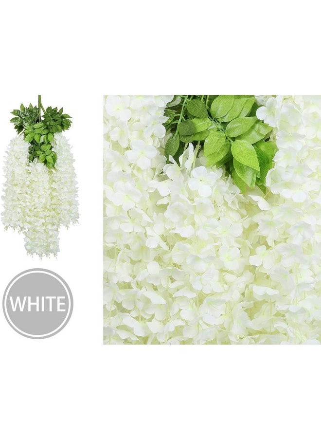 SWADESI STUFF 12 Pack (43.2 FT) Artificial Wisteria Vine Ratta Fake Wisteria Hanging Garland Silk Long Hanging Bush Flowers String Home Party Wedding Decor (White) (White)