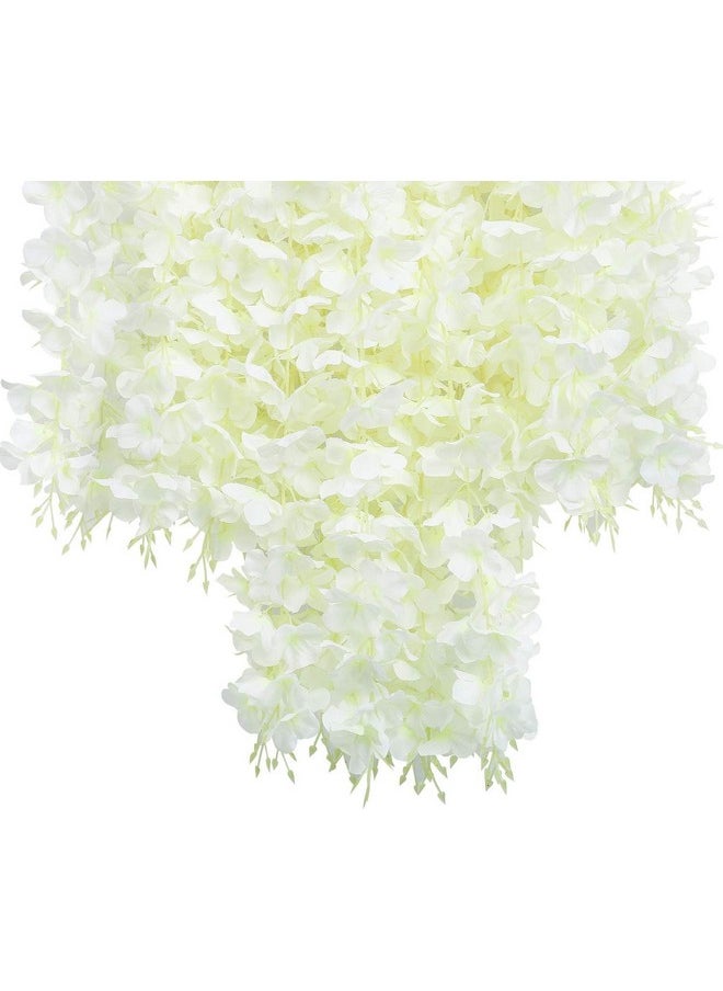SWADESI STUFF 12 Pack (43.2 FT) Artificial Wisteria Vine Ratta Fake Wisteria Hanging Garland Silk Long Hanging Bush Flowers String Home Party Wedding Decor (White) (White)