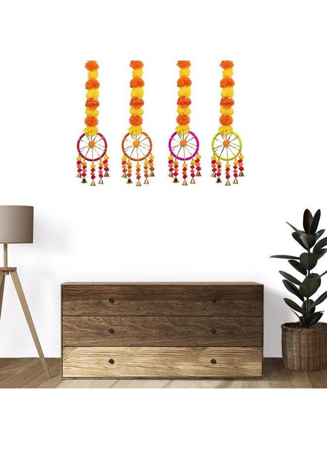 Handmade Artificial Marigold Fluffy Flowers Hanging for Home & Office Decoration | Temple Pooja Room Decoration | Balcony Decoration | Artificial Flower Backdrop for Decoration | Pack of 10