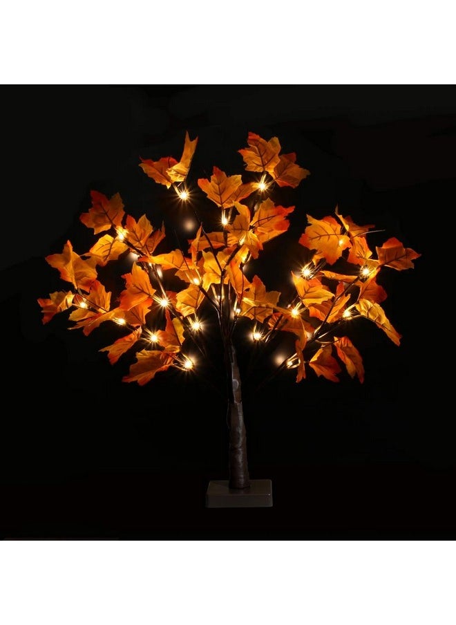 Artificial Fall Lighted Maple Tree 24 LED Thanksgiving Decorations Table Lights Battery Operated for Wedding Party Gifts Indoor Outdoor Autumn Harvest Home Decor