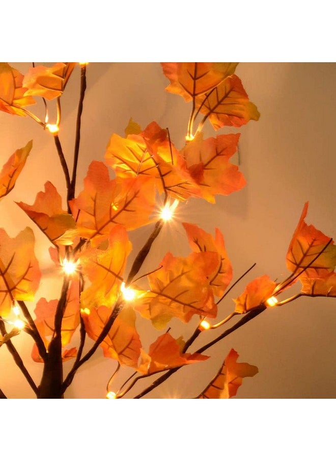 Artificial Fall Lighted Maple Tree 24 LED Thanksgiving Decorations Table Lights Battery Operated for Wedding Party Gifts Indoor Outdoor Autumn Harvest Home Decor