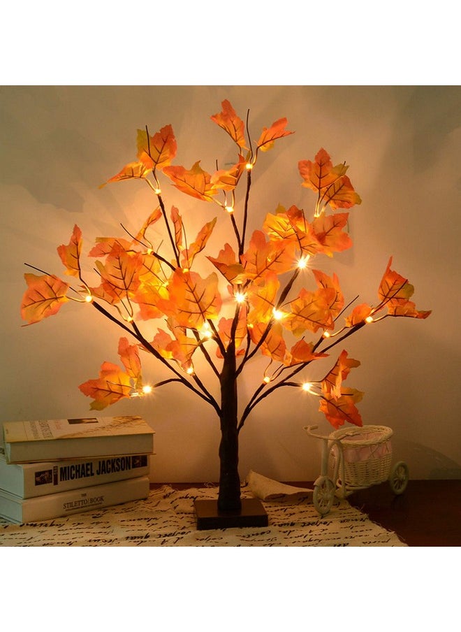 Artificial Fall Lighted Maple Tree 24 LED Thanksgiving Decorations Table Lights Battery Operated for Wedding Party Gifts Indoor Outdoor Autumn Harvest Home Decor