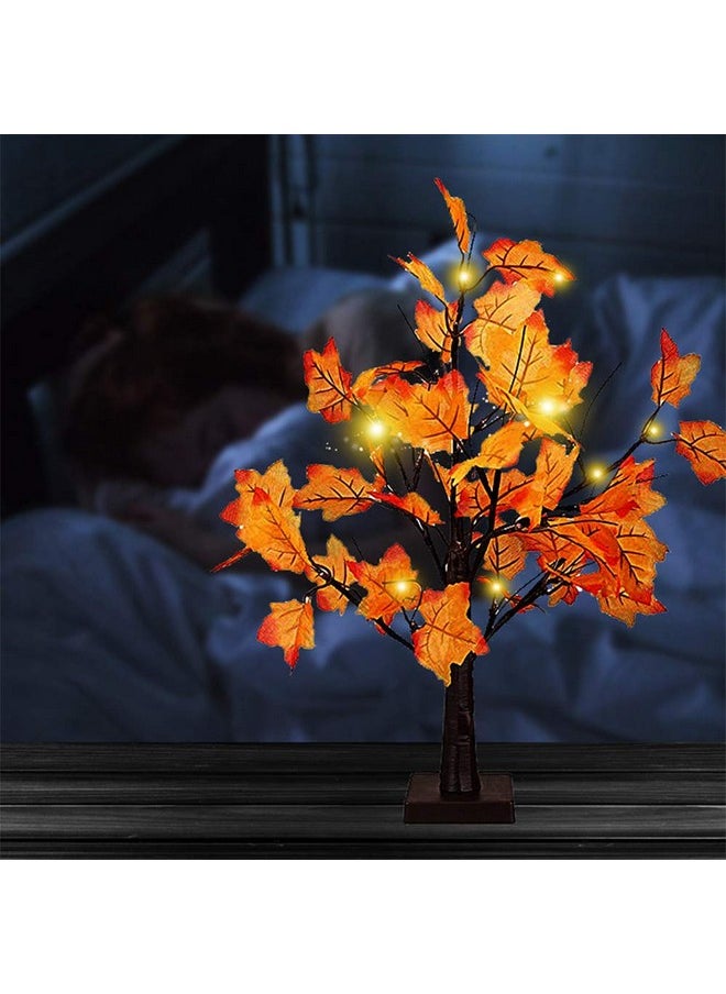 Artificial Fall Lighted Maple Tree 24 LED Thanksgiving Decorations Table Lights Battery Operated for Wedding Party Gifts Indoor Outdoor Autumn Harvest Home Decor