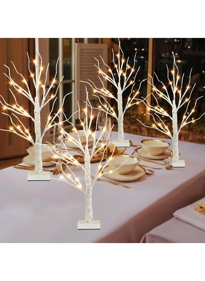 EAMBRITE Home Decorations Light Up White Birch Tree Indoor Christmas Decor, 4 Pack Battery Operated Lighted Tabletop Bonsai Tree Lamp Led Lights Money Tree Xmas Wedding Centerpiece Table Room (2 Ft)