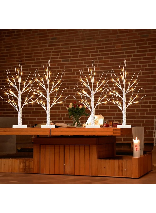 EAMBRITE Home Decorations Light Up White Birch Tree Indoor Christmas Decor, 4 Pack Battery Operated Lighted Tabletop Bonsai Tree Lamp Led Lights Money Tree Xmas Wedding Centerpiece Table Room (2 Ft)