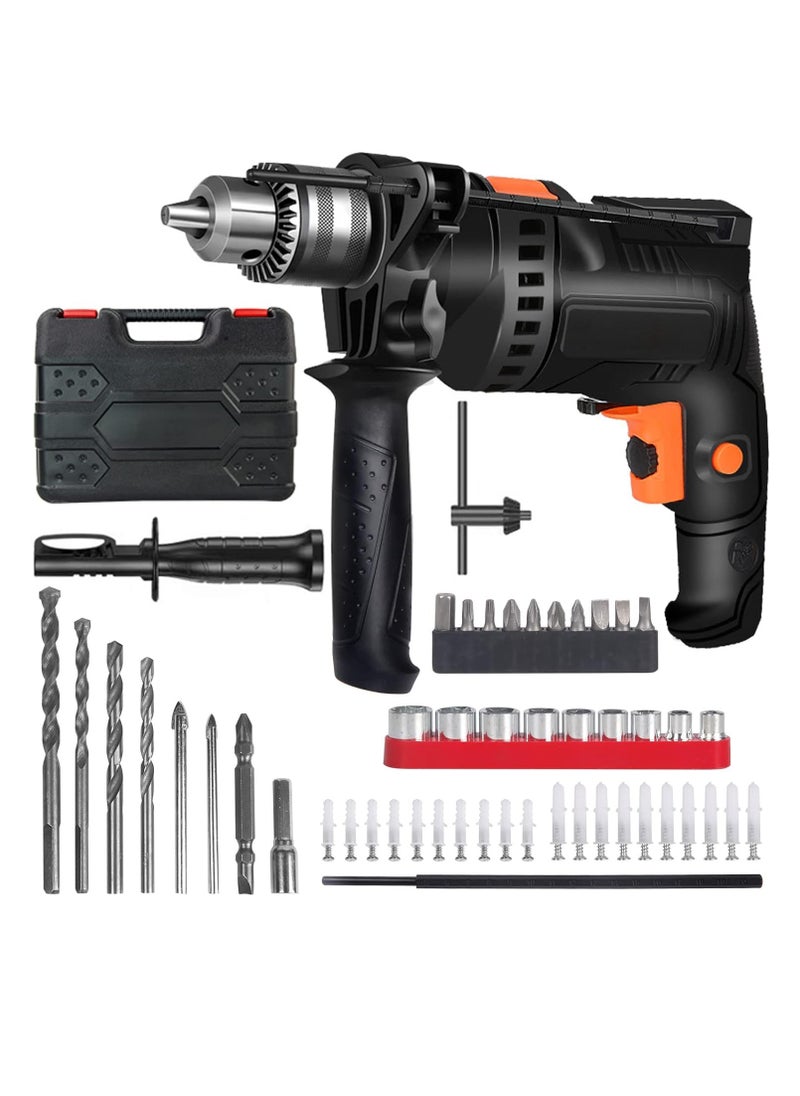 Electric Drill Set, Corded Electric Hammer Percussion Drill, Variable Speed Screwdriver Drill Drivers with 24 Pieces Accessories Bit, Storage Case Included for Drilling Metal, Concrete & Wood