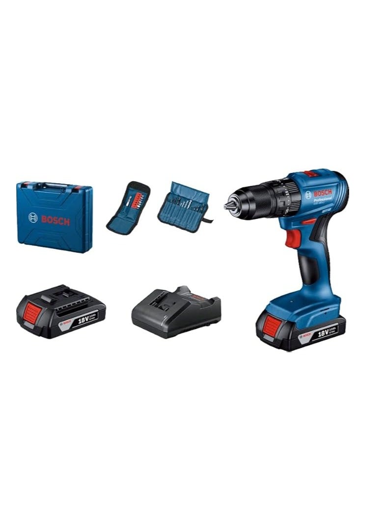 Professional GSB 185-LI 18V Impact Drill (2x2.0 Ah, GAL 18V-20, 23 pcs Accessories)