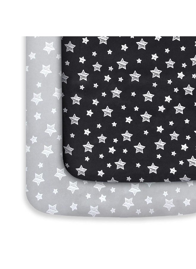 Mini Crib Sheets, 2 Pack Pack and Play Sheets, Stretchy Playard Fitted Sheet, Compatible with Graco Pack n Play, Soft and Breathable Material, Grey & Black