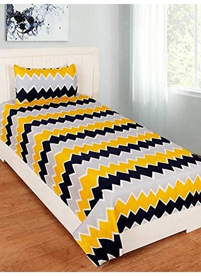 BSB HOME® 3D Printed 144 Tc Microfiber Bedsheet for Single Bed (90X60) with 1 King Size Pillow Covers (20X30) Inches (Yellow and Grey)