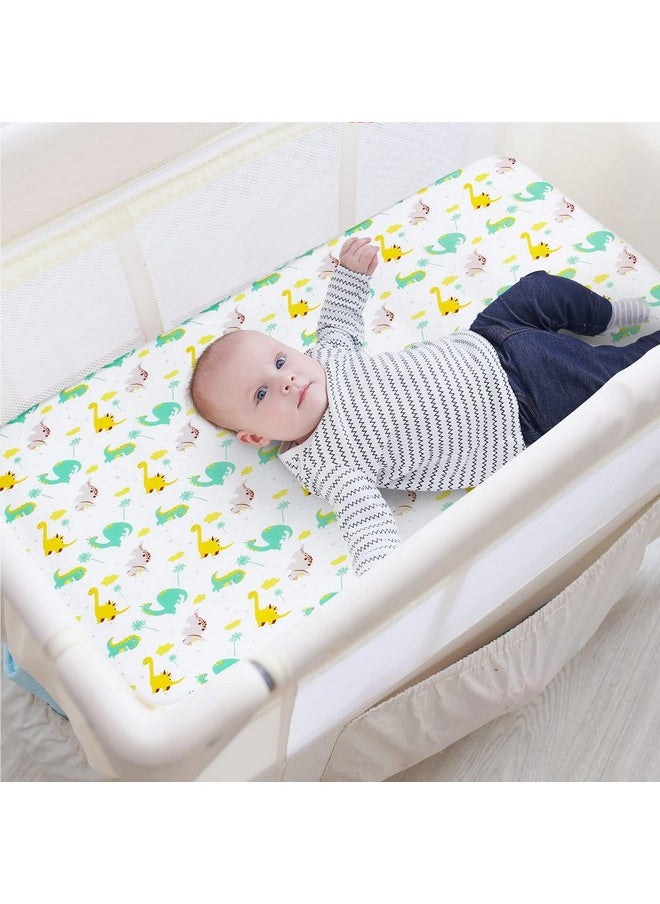 Pack and Play Sheets Boys Animals, Compatible with Graco Pack and Play, Soft and Breathable Material, Dinosaur & Elephant