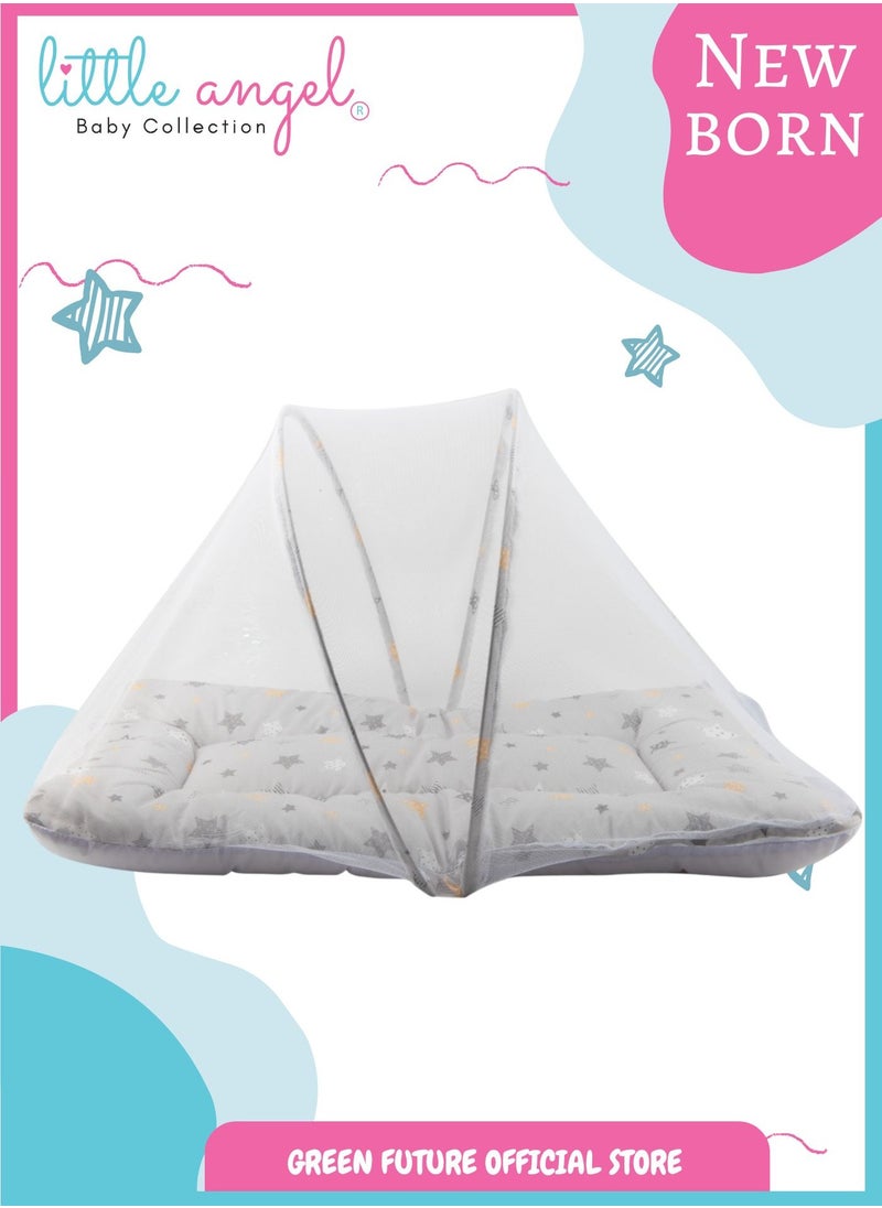 Infant Sleeping Bed with Mosquito Net & Pillow Set – Portable Newborn Baby Bed with Bolster Pillows for Safe & Comfortable Sleep