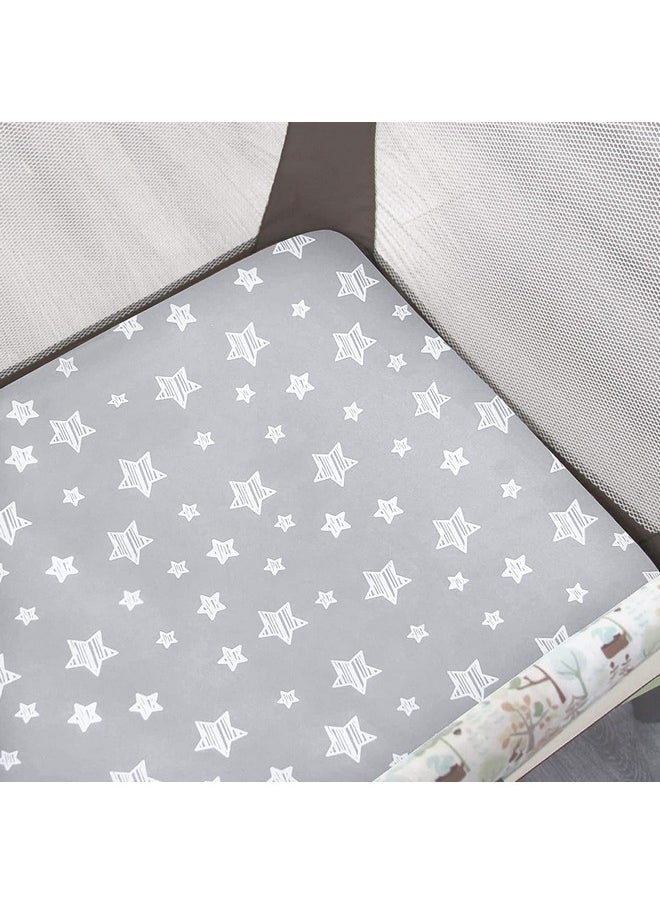 Mini Crib Sheets, 2 Pack Pack and Play Sheets, Stretchy Playard Fitted Sheet, Compatible with Graco Pack n Play, Soft and Breathable Material, Grey & White