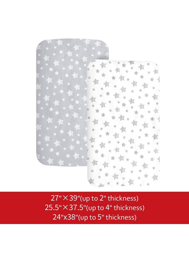 Mini Crib Sheets, 2 Pack Pack and Play Sheets, Stretchy Playard Fitted Sheet, Compatible with Graco Pack n Play, Soft and Breathable Material, Grey & White