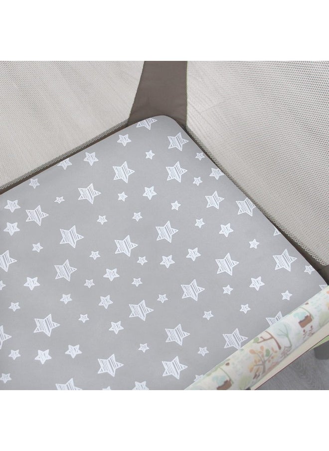 Pack and Play Sheets Girl, Mini Crib Sheets, Stretchy Pack n Play Playard Fitted Sheet, Compatible with Graco Pack n Play, Soft and Breathable Material, Grey & Pink