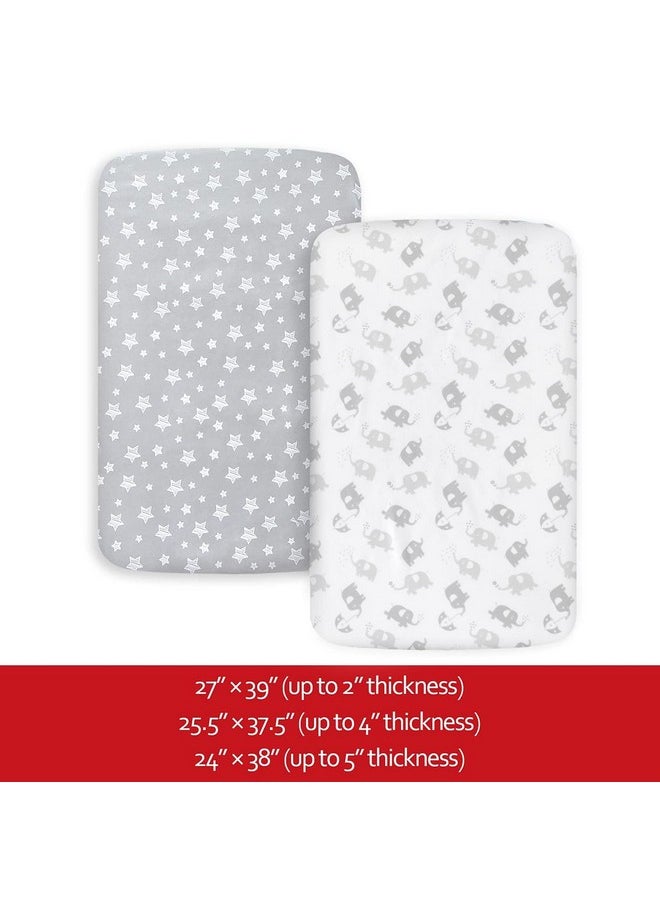 Pack and Play Sheets 2 Pack, Stretchy Pack n Play Playard Fitted Sheet, Compatible with Graco Pack n Play, Soft and Breathable Material, Stars & Elephant