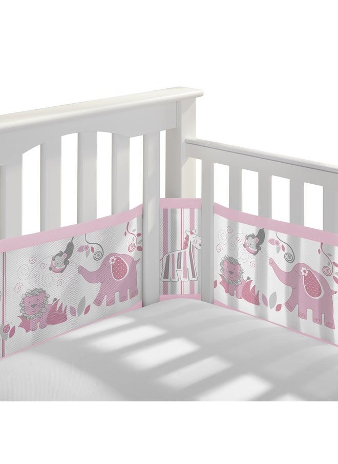 BreathableBaby Breathable Mesh Liner for Full-Size Cribs, Classic 3mm Mesh, Safari Fun Girl (Size 4FS Covers 3 or 4 Sides)