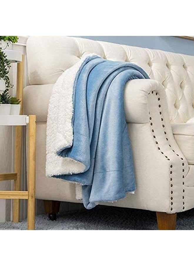 BSB HOME Plain Double Layer Warm and Hot Super Soft Flannel Sherpa Winter Blanket for Born Baby (45 X 60 Inches, Crib Sky Blue) All Season,Skin Friendly,350 TC