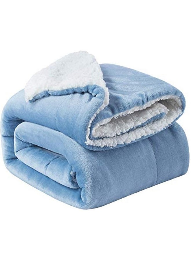 BSB HOME Plain Double Layer Warm and Hot Super Soft Flannel Sherpa Winter Blanket for Born Baby (45 X 60 Inches, Crib Sky Blue) All Season,Skin Friendly,350 TC