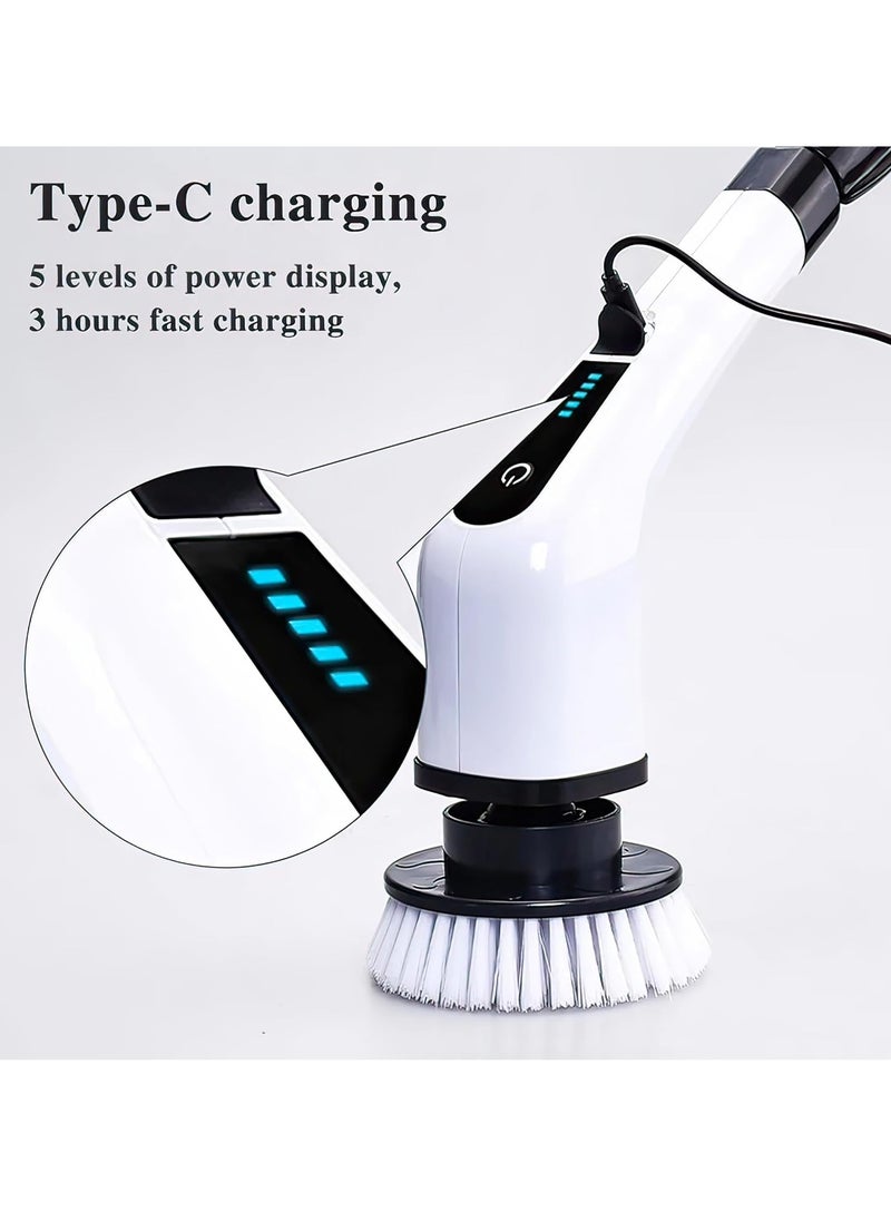 Electric Spin Scrubber with 8 Retractable Heads, Adjustable Extension – Best Cleaning Tool for Car, Tiles, Bathroom, and Kitchen – Heavy Duty, Strong Power Motor, Automatic Scrubber for Effortless Cleaning
