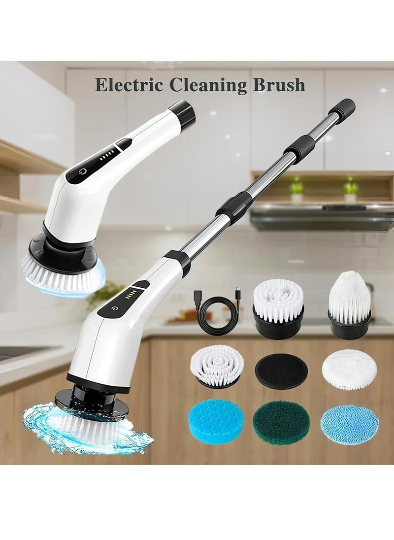 Electric Spin Scrubber with 8 Retractable Heads, Adjustable Extension – Best Cleaning Tool for Car, Tiles, Bathroom, and Kitchen – Heavy Duty, Strong Power Motor, Automatic Scrubber for Effortless Cleaning