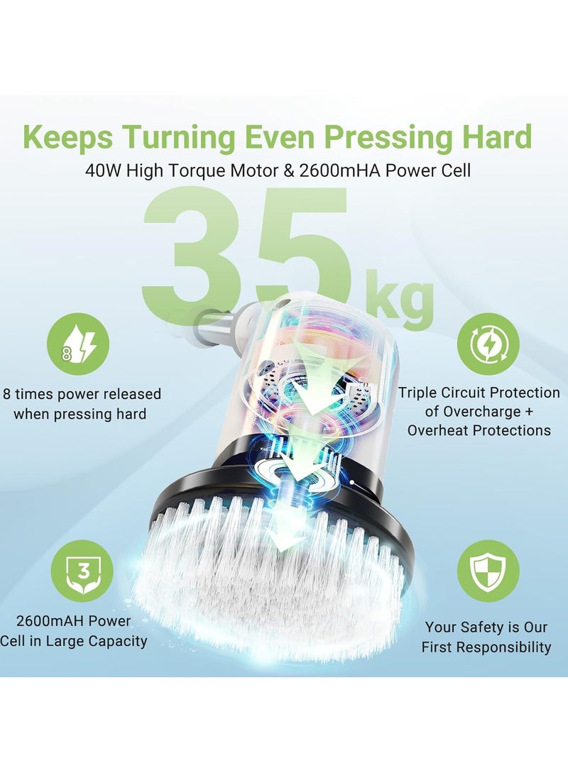 Electric Spin Scrubber, Cordless Bathroom Tub Scrubber with Long Handle & 7 Replaceable Cleaning Heads, Extension as Short Handle, Portable Power Shower Brush for Tile Floor, Household Cleaning Tool