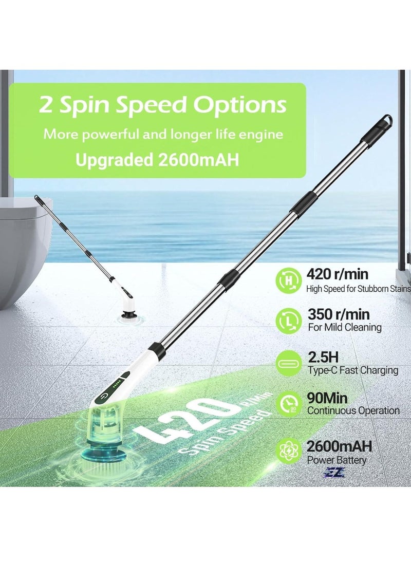 Electric Spin Scrubber, Cordless Bathroom Tub Scrubber with Long Handle & 7 Replaceable Cleaning Heads, Extension as Short Handle, Portable Power Shower Brush for Tile Floor, Household Cleaning Tool