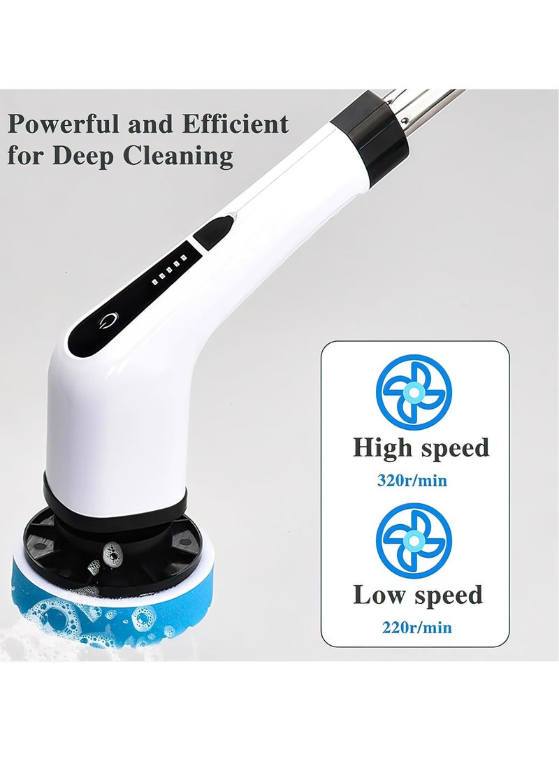 Electric Spin Scrubber – 8 Replaceable Heads, Adjustable Extension, Heavy Duty Motor for Cleaning Car, Tiles, Bathroom, Kitchen & More, Automatic Rotating Cleaning Tool for Deep Clean