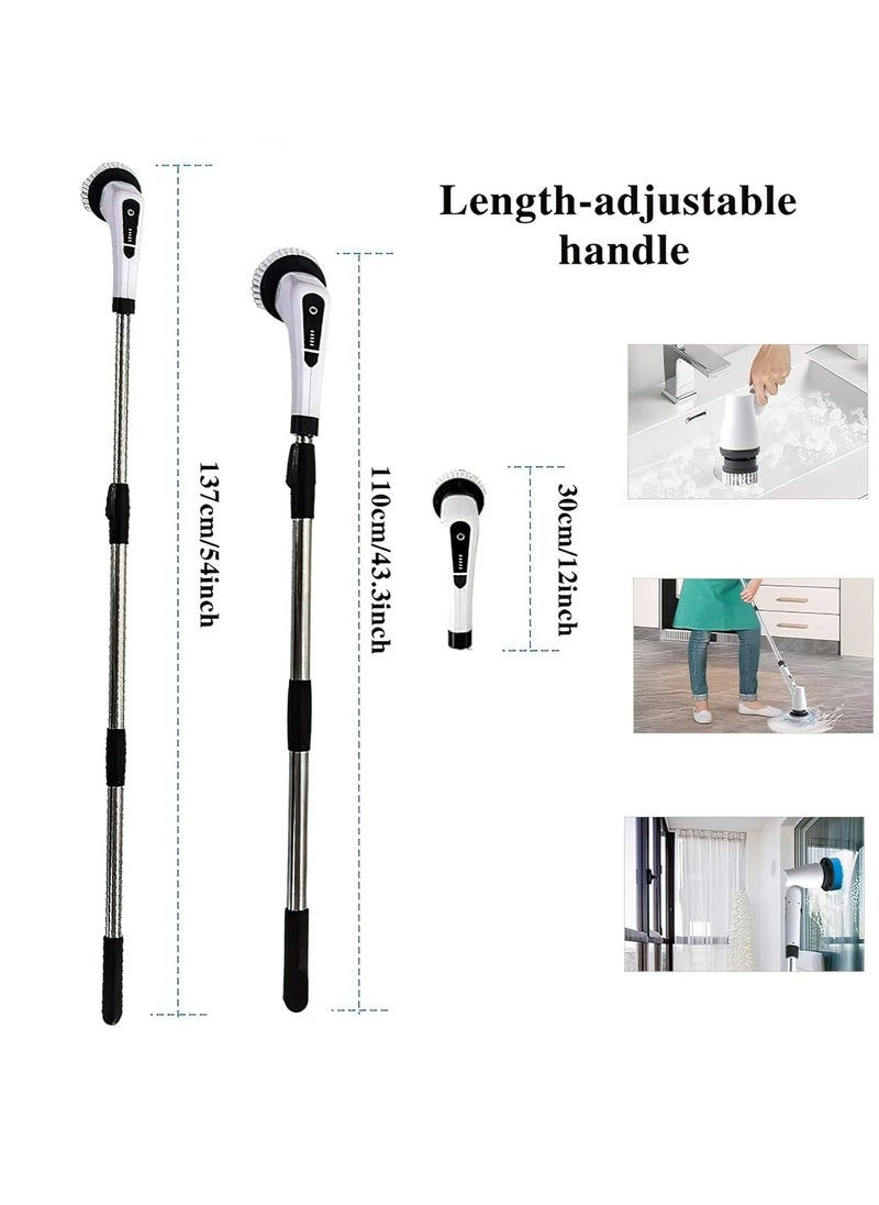Electric Spin Scrubber – 8 Replaceable Heads, Adjustable Extension, Heavy Duty Motor for Cleaning Car, Tiles, Bathroom, Kitchen & More, Automatic Rotating Cleaning Tool for Deep Clean