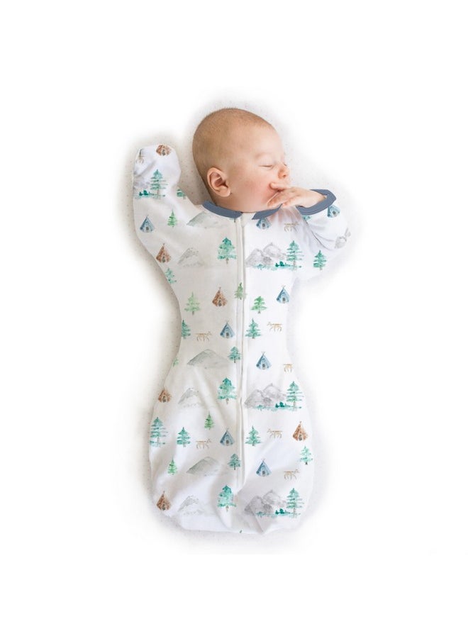 SwaddleDesigns Transitional Swaddle Sack with Arms Up Half-Length Sleeves and Mitten Cuffs, Small, 0-3 Months, 6-14 lbs, Watercolor Mountains & Trees (Arms Up Swaddle, Transition Swaddle Sleep Sack)