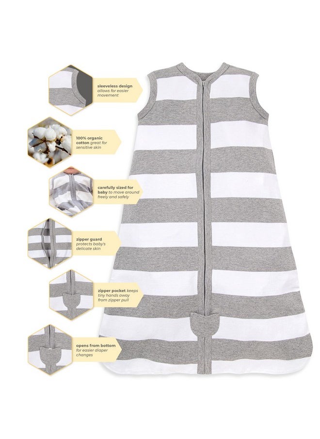 Burt's Bees Baby Baby Beekeeper Wearable Blanket, 100% Organic Cotton, Swaddle Transition Sleeping Bag, Rugby Stripe Heather Grey, Large