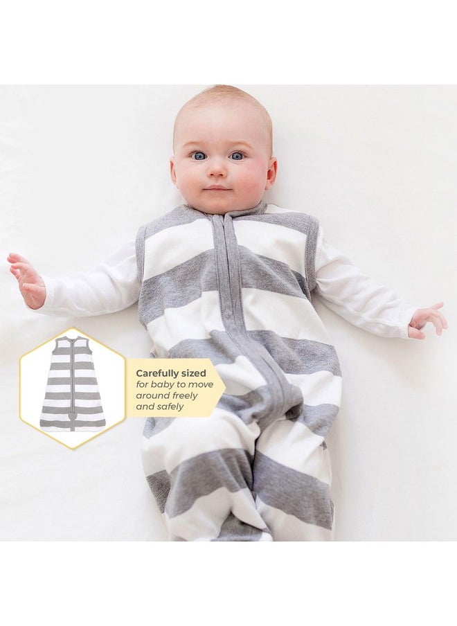 Burt's Bees Baby Baby Beekeeper Wearable Blanket, 100% Organic Cotton, Swaddle Transition Sleeping Bag, Rugby Stripe Heather Grey, Large