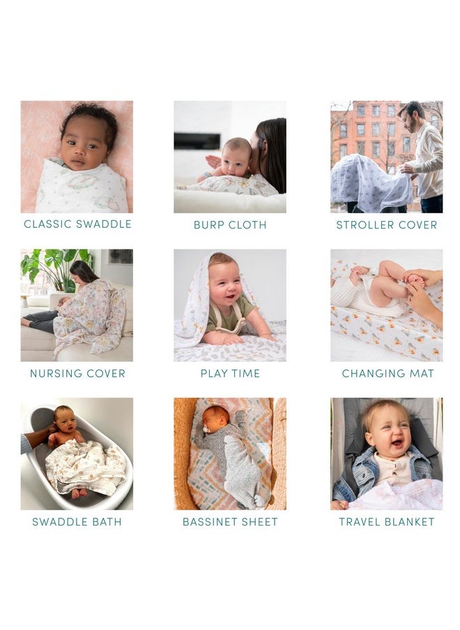 aden + anais Essentials Disney Baby Muslin Swaddle Blankets, Newborn Receiving Blanket for Swaddling, 100% Cotton Baby Swaddle Wrap, 4 Pack, Country Floral