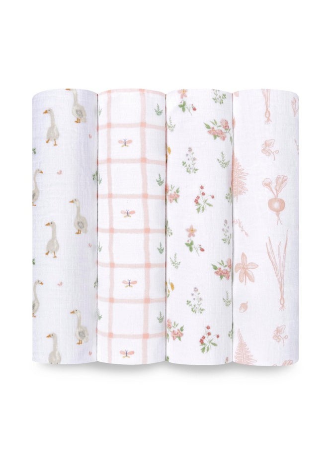 aden + anais Essentials Disney Baby Muslin Swaddle Blankets, Newborn Receiving Blanket for Swaddling, 100% Cotton Baby Swaddle Wrap, 4 Pack, Country Floral