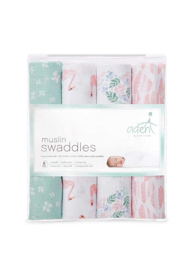aden + anais Essentials Muslin Swaddle Blankets for Baby Girls and Boys, Newborn Receiving Blanket for Swaddling, 100% Cotton Baby Swaddle Wrap, 4 Pack, Floral, Briar Rose